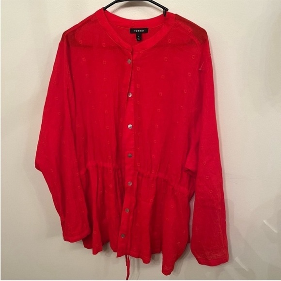 Torrid Red Gauze Embroidered Jacket Blouse 4 - Picture 2 of 7